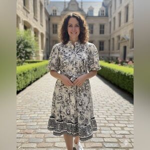 Joie floral puff sleeve shirt midi dress in black and white